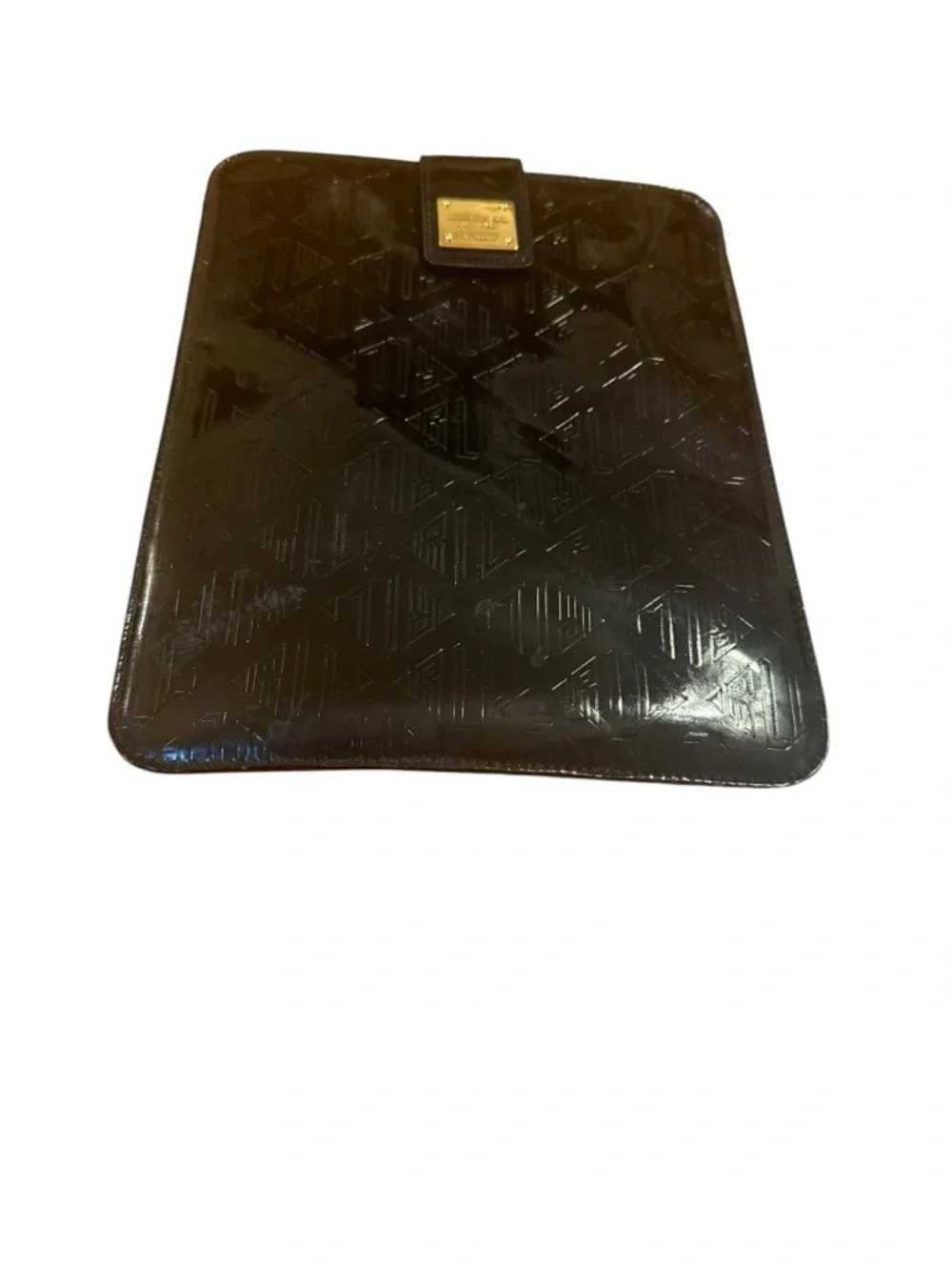 Ralph Lauren Black Patent Tablet Sleeve with Gold Plate Accent